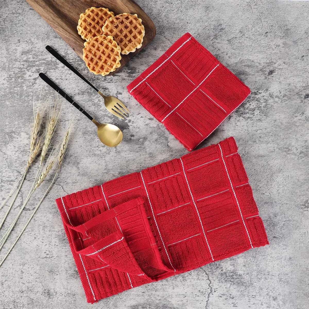 Glynniss Red Kitchen Towels and Dishcloths Set, Dish Towels and Dish Rags Set for Washing Dishes, Cleaning and Drying Pack of 8 (red)