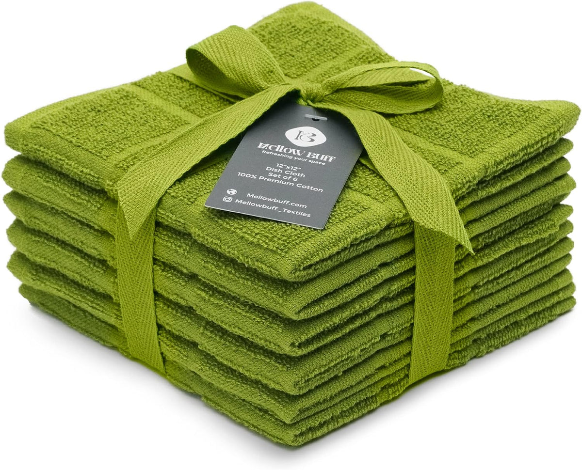 100% Cotton Terry Dish Cloth & Dish Towel, 6 Pack, Super Soft and Absorbent Kitchen Towels, Perfect for Kitchen Cleaning and Dish Washing (Green 6 Pack)