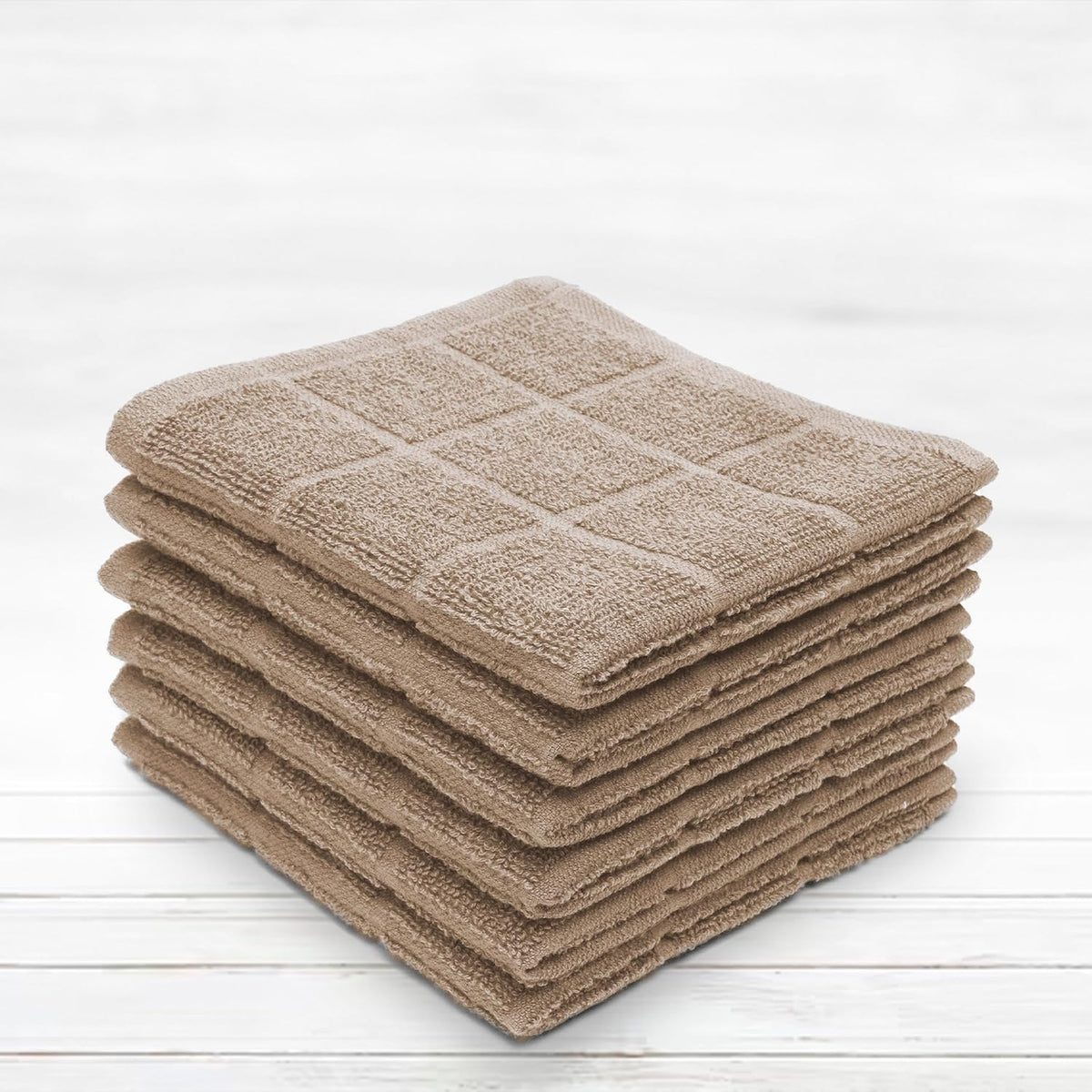 100% Cotton Terry Dish Cloth & Dish Towel, 6 Pack, Super Soft and Absorbent Kitchen Towels, Perfect for Kitchen Cleaning and Dish Washing (TAN 6 Pack)