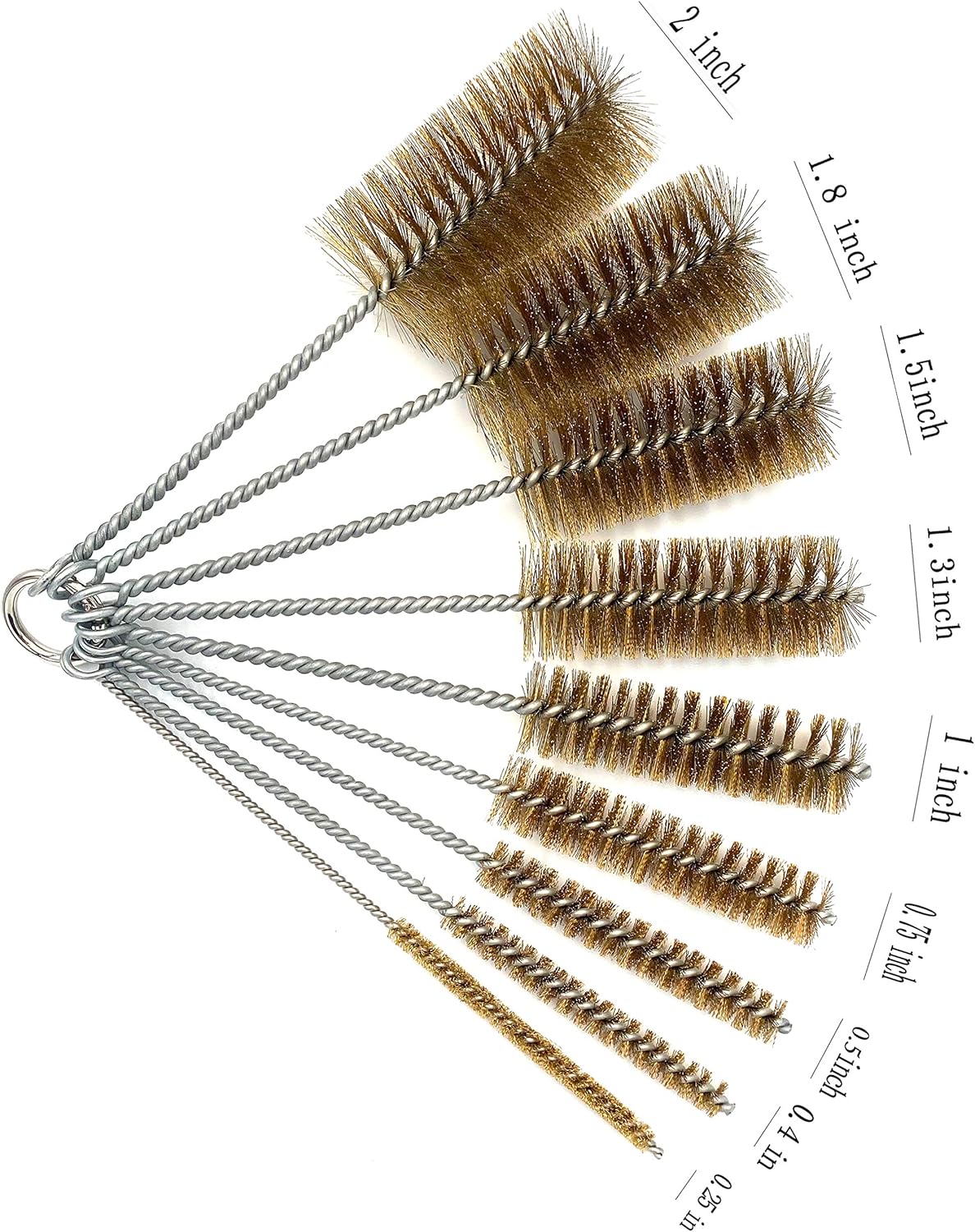 Pipe Cleaning Brush Set with Brass Bristles, 9 Piece Variety Pack for Auto Parts, Bottles,Tubes, Etc.