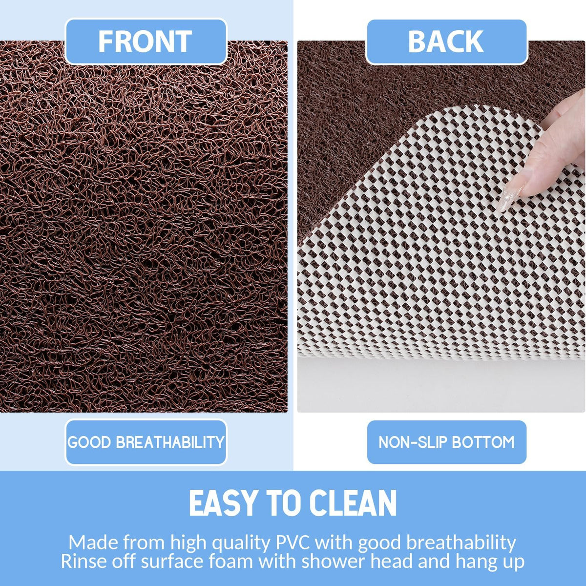 Non-Slip Bathtub Mat, Anti Slip Shower Mat, Fast Drying Bathtub Mats, Foot Scrubber Mat, Anti Slip Mat for Tub, Floor, Bathroom, Kitchen, Home, Hotel (Brown 36"×24")