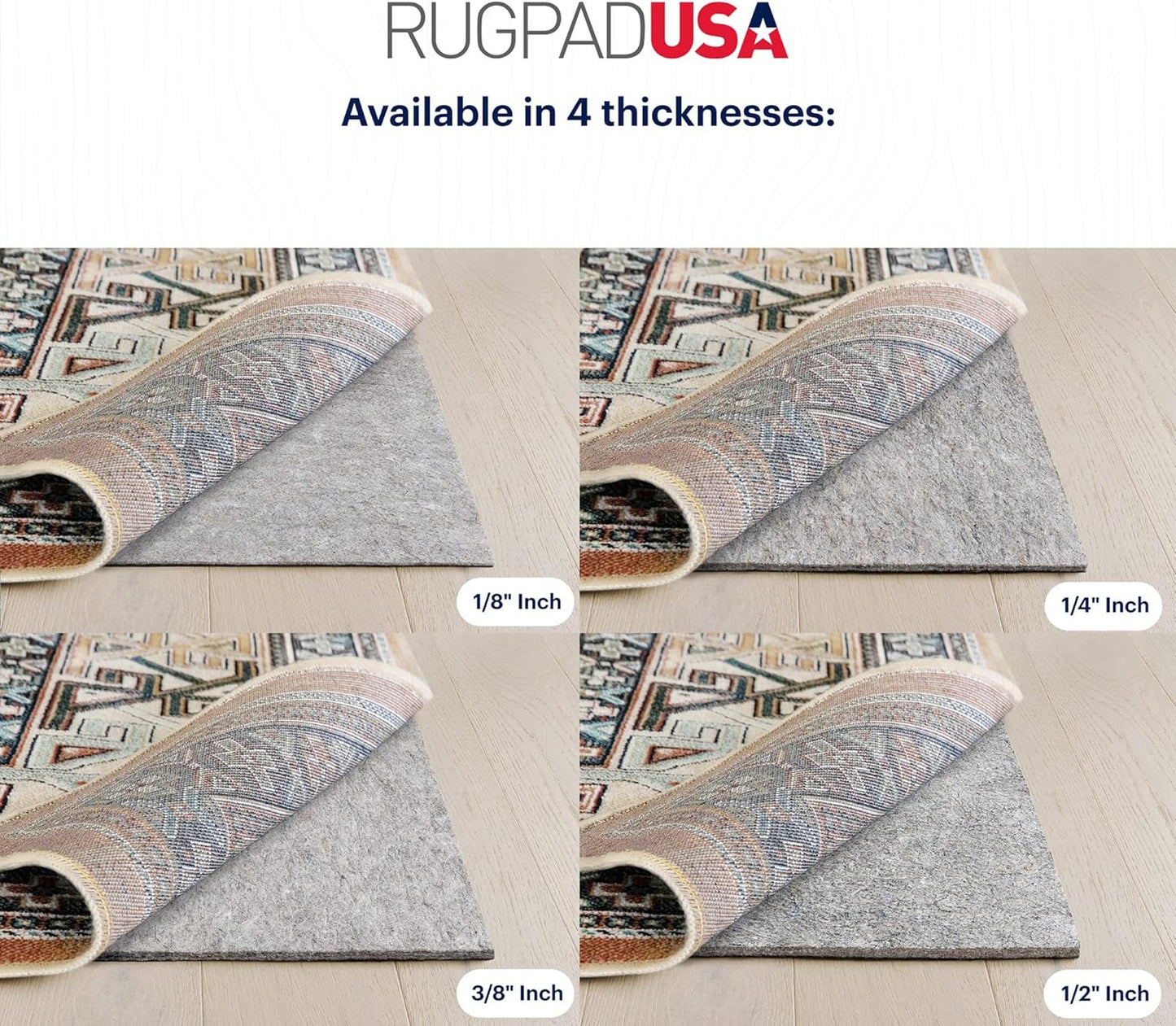 RUGPADUSA - Dual Surface - 2'x3' - 3/8" Thick - Felt + Rubber - Enhanced Non-Slip Rug Pad - Adds Comfort and Protection - for Hard Surface Floors