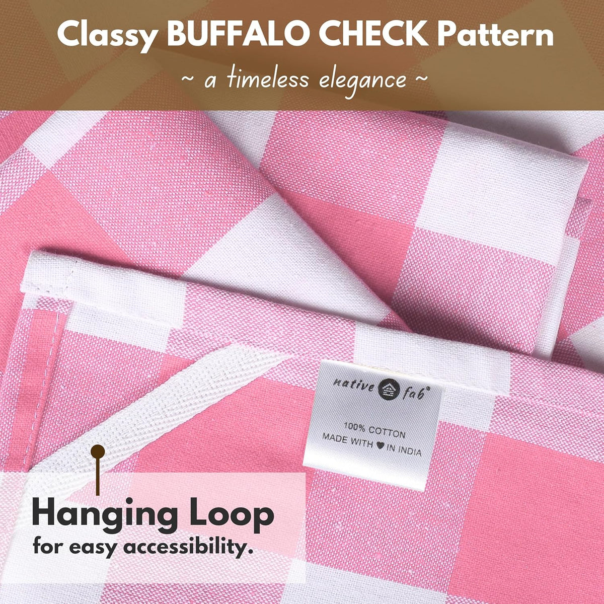 Native Fab Pink Checked Kitchen Towel 16"x26" - 12 Pack Buffalo Plaid Cotton Dish Towels - Absorbent Dishcloth Set, Soft Reusable Towels with Hanging Loop - Pink White