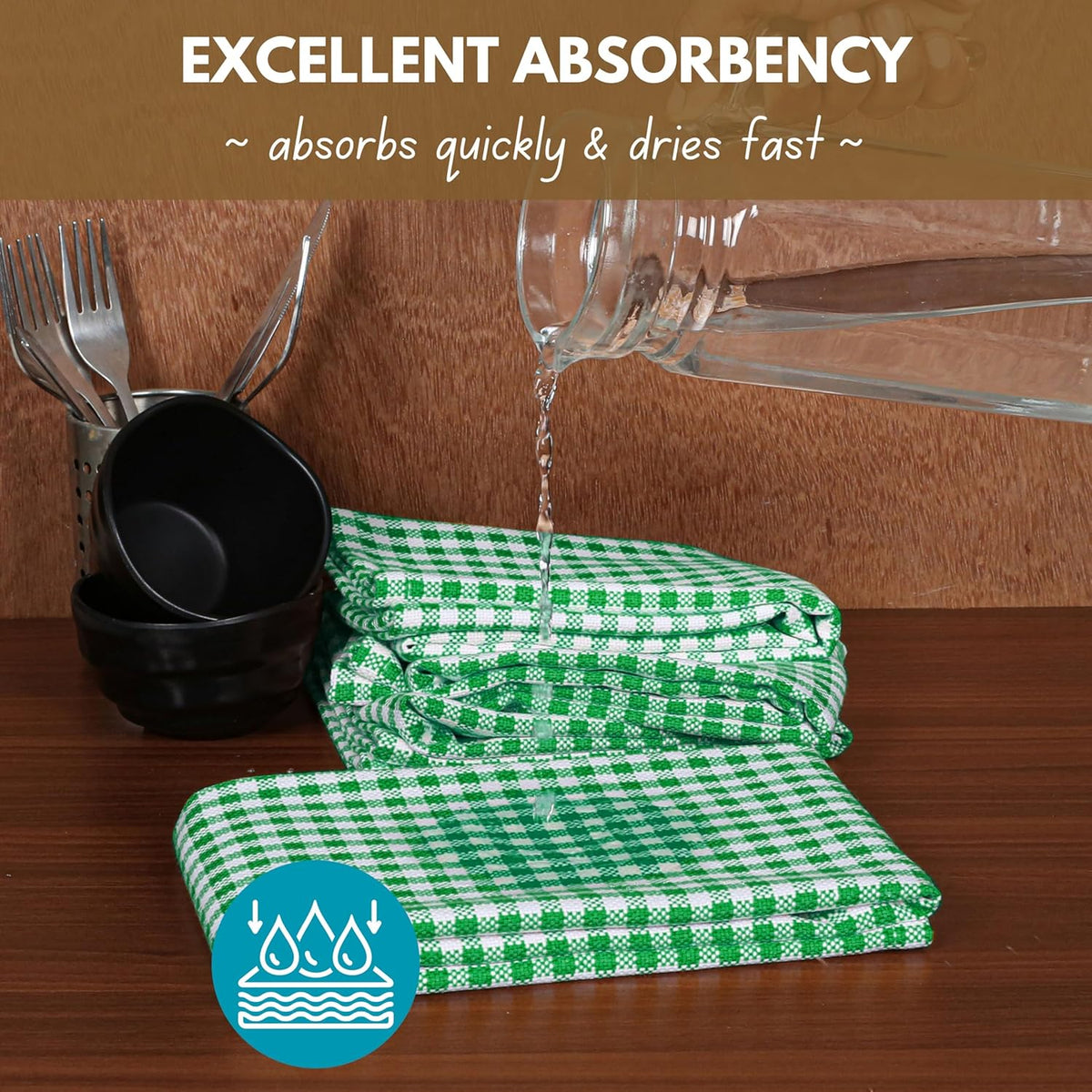 Native Fab Set of 12 Gingham Mini Check Kitchen Towels 16"x26" - Cotton Dish Towels - Soft Absorbent Hand Towels with Hanging Loop, Washcloths for Quick Drying, Cleaning - Green White