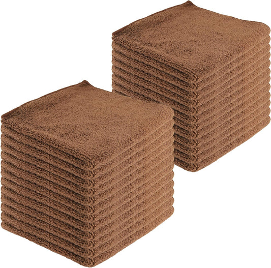 Microfiber Cleaning Cloths,24 Pack, 16"x16", All-Purpose, Softer, Highly Absorbent, Lint-Free, Reusable, Washable Pro Towels, Brown, for House, Kitchen, Bathroom, Car, Office