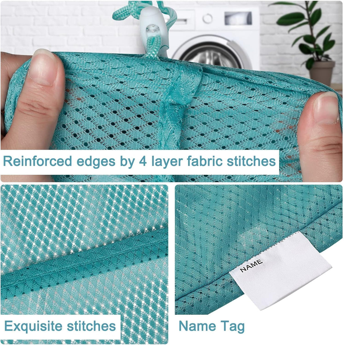 Polecasa Heavy Duty Large Mesh Laundry Bags with ID Tag and Locking Drawstring Closure - 2 Pack, 24 x 36 inches - Laundry Hamper Liner, Washable Laundry Bag for Travel, Sports, Dorms (Aqua)