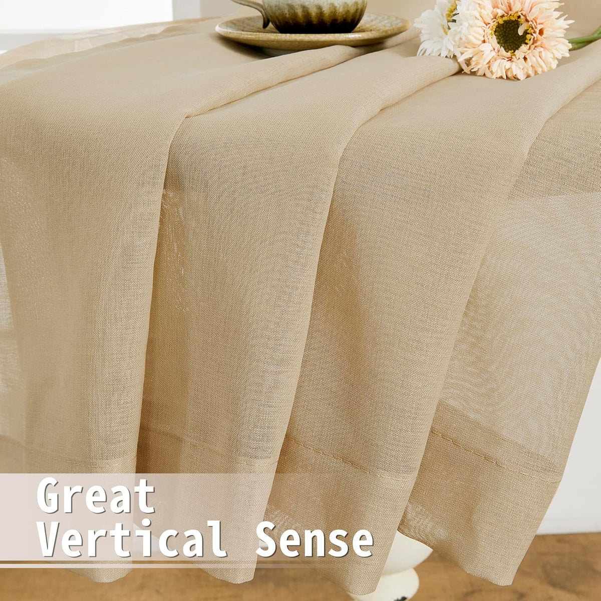 Tollpiz Short Sheer Linen Textured Curtain Sheers Doorway Light Filtering Voile Patio Glass Door Rod Pocket Curtains French Door, 54 x 54 inches Long, Beige, Set of 1 Panel