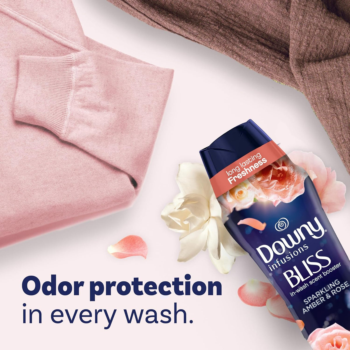 Downy Infusions In-Wash Laundry Scent Booster Beads, BLISS, Sparkling Amber and Rose, 24 oz