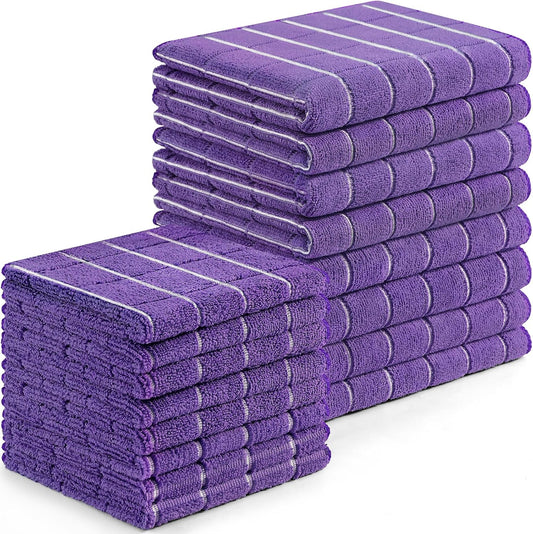 Homaxy Microfiber Kitchen Towels and Dishcloths Set, 16 Pack Soft and Absorbent Dish Hand Towels Bulk, 28 x 16 Inch & 12 x 12 Inch Quick Drying Rags for Washing Dishes, Purple