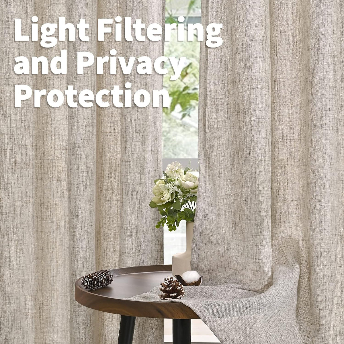 YoungsTex Natural Linen Curtains 80 Inch Length for Living Room, Light Filtering Burlap Textured Rod Pocket Window Drapes Back Tab for Bedroom Office Rustic, 2 Panels, 52 X 80 Inch