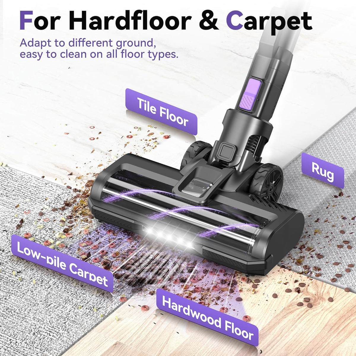 S10 Cordless Vacuum Cleaner, 55Kpa 60mins Lightweight Stick Vacuum with Powerful Suction for Home, Rechargeable, Self-Standing, Handheld Vacuum Cleaners for Hardwood Floors, Carpets, Pet Hair