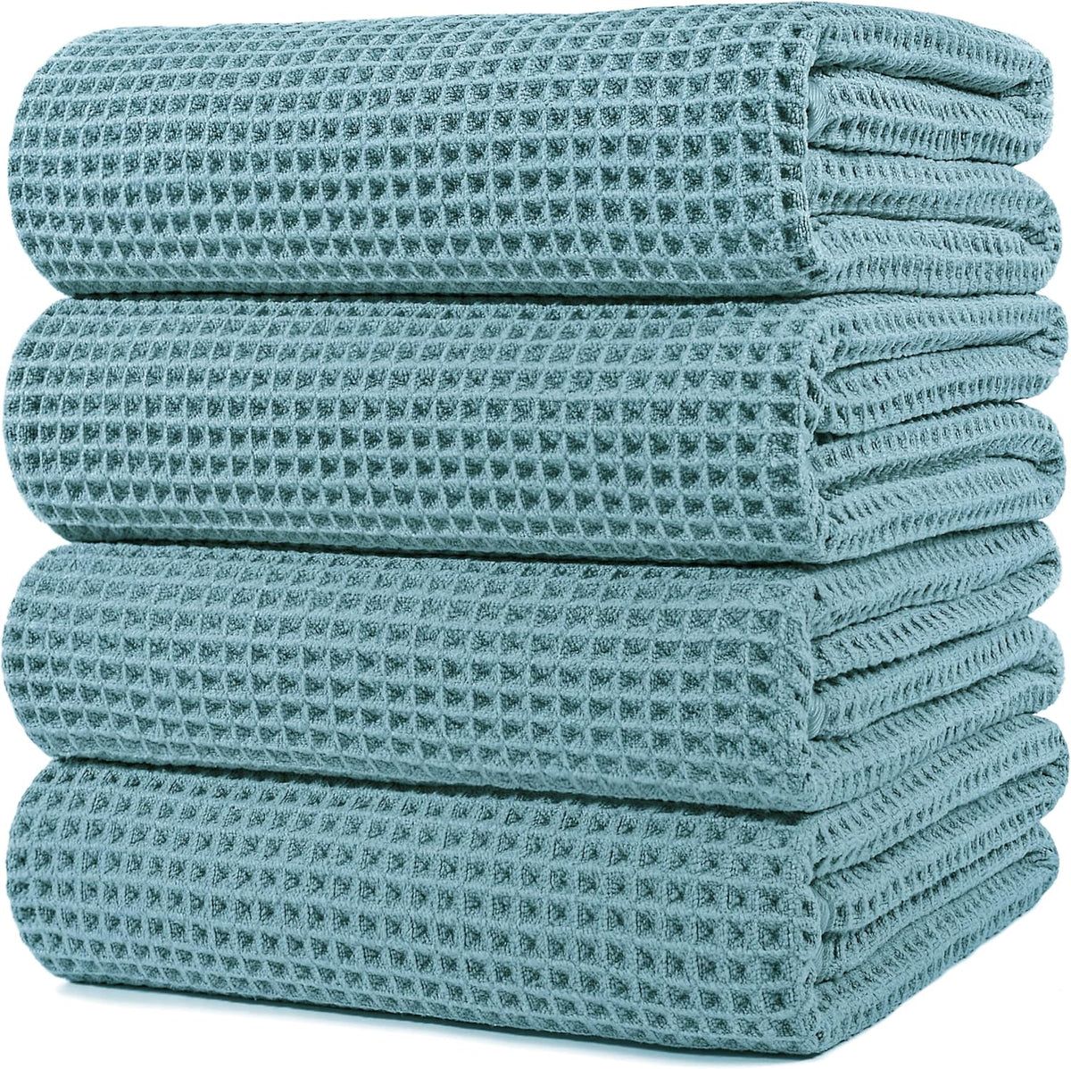POLYTE Microfiber Oversize Quick Dry Lint Free Bath Towel, 60 x 30 in, 4 Pack (Waffle Weave)