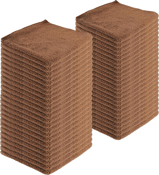 Microfiber Cleaning Cloths,120 Pack, 16"x16", All-Purpose, Softer, Highly Absorbent, Lint-Free, Reusable, Washable Pro Towels, Brown, for House, Kitchen, Bathroom, Car, Office