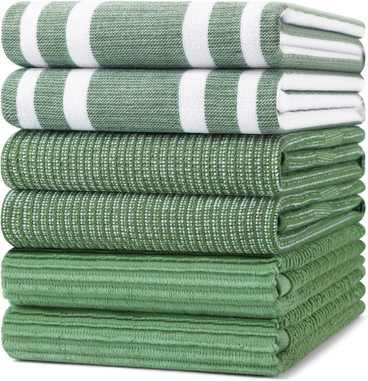 Homaxy Premium Kitchen Towels(18”x 28”, 6 Pack), Large Cotton 380 GSM Kitchen Hand Towels, Soft and Absorbent Terry Dish Towels, Multipurpose Tea Towel Set with Hanging Loop, Grass Green