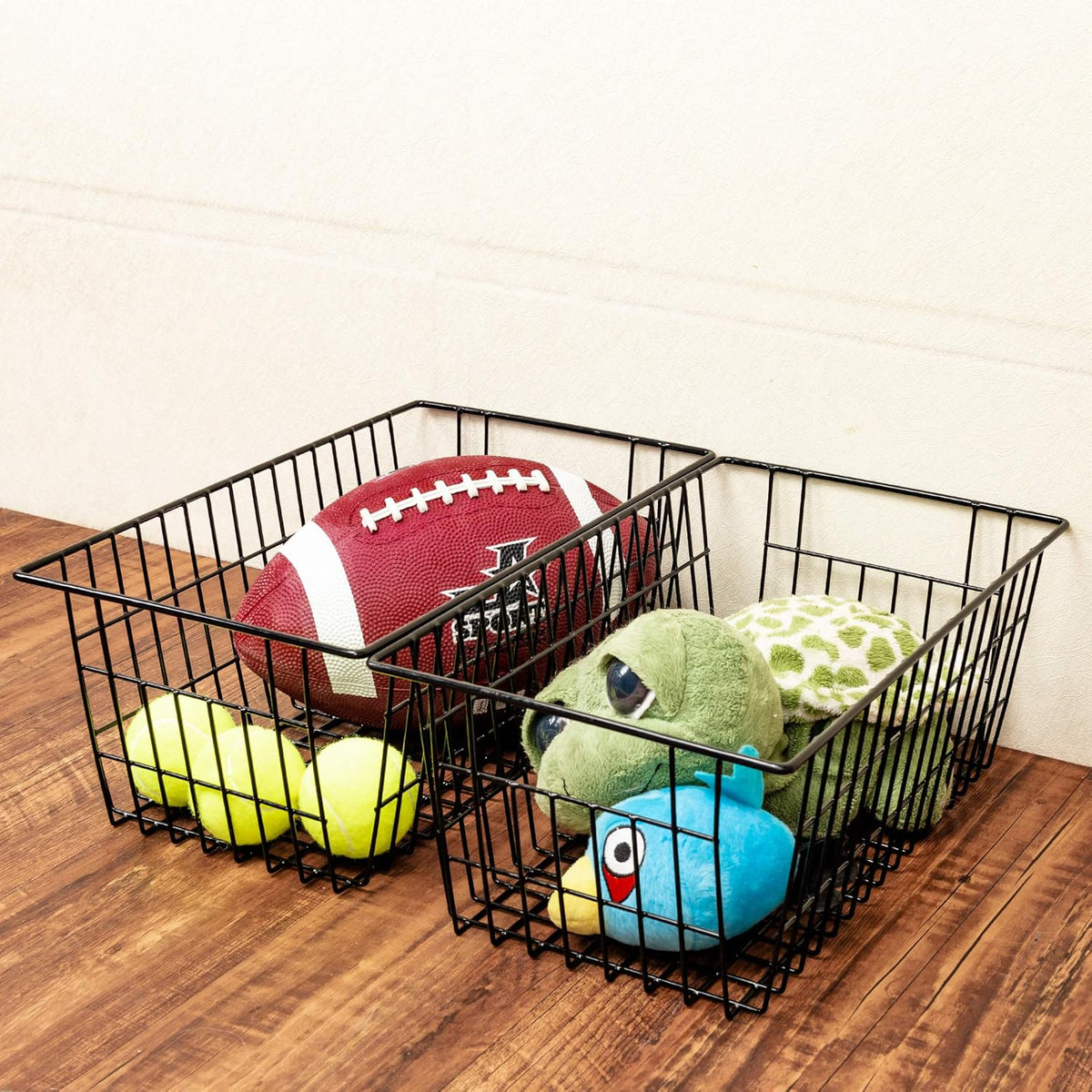 SANNO Freezer Baskets Wire Storage Baskets Closet Baskets Bin Farmhouse Organizer Storage Bins Large Organizer Bins for Home, Office, Bathroom, Pantry Organization Storage -Black Set of 3, 15.7"