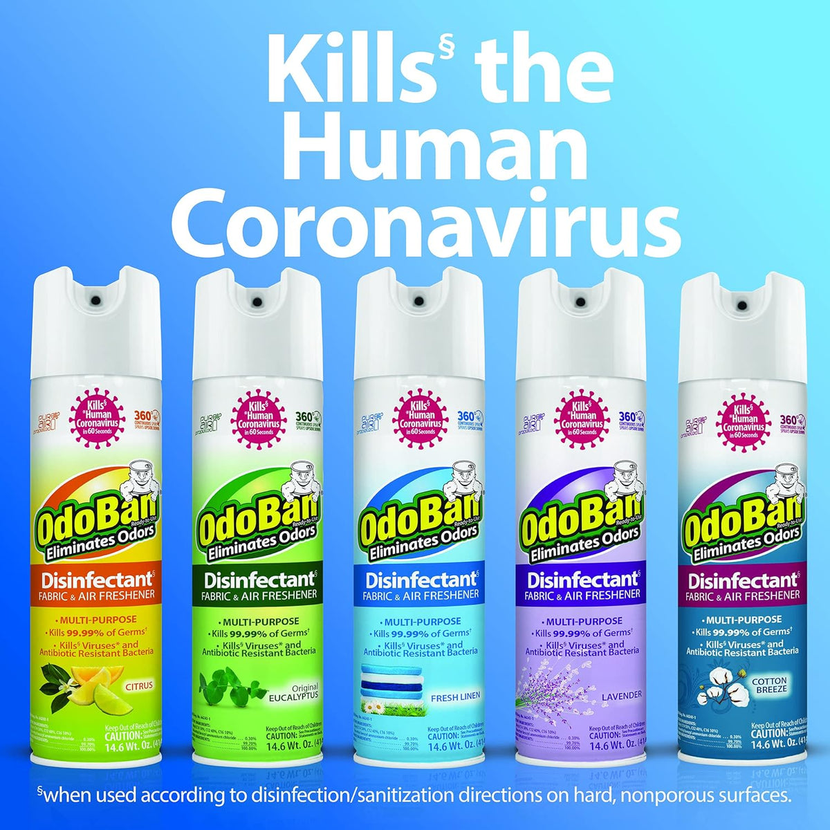 OdoBan Ready-to-Use 360-Degree Continuous Spray Disinfectant and Harsh Aroma Eliminator, Fabric and Air Freshener, 2 Pack, 14.6 Ounces Each, Fresh Linen Scent