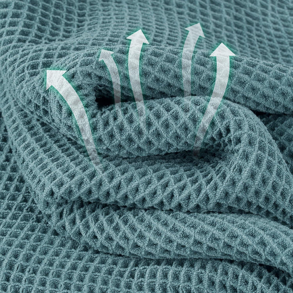 Microfiber Waffle Face Towels, 2 Pieces, Soft, Absorbent, Fast Drying, Lint Free (Green)